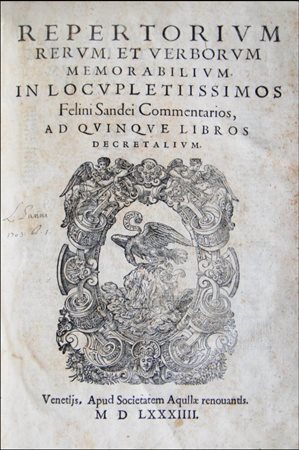 THE RENOWNED SANDEO'S COMMENTARY ON DECRETALSSandeo, Felino.Commentariorum...