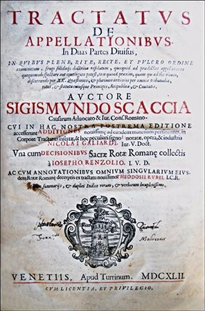 SECOND EDITION OF SCACCIA'S TREATISE ON JUDGMENTSScaccia,...