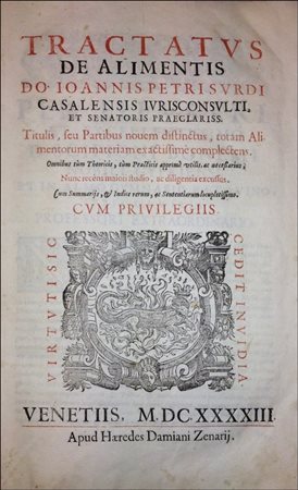 A VENETIAN EDITION OF SORDI'S FAMOUS TREATISE ON FAMILY LAWSordi, Giovanni...