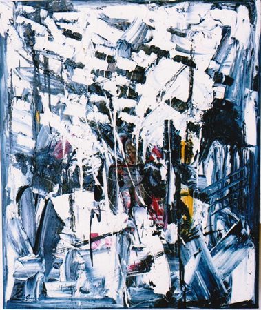 Pierluigi De Lutti "Composizione in blu" olio materico su tela cm 120x100....