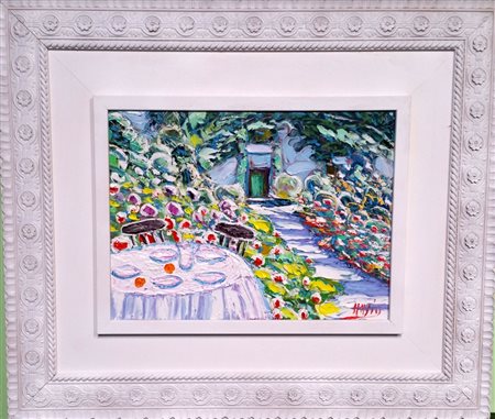 Roberto Masia "Tra i fiori" olio su tela cm 30x40. Opera corredata di bella...