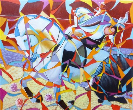 Roberto Masia " Torero" olio e frantumazioni su tela cm 100x120