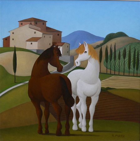 Roberto Masi "Cavalli" olio su tela cm 50x50