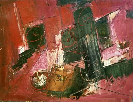 Giorgio Flis "Composizione in rosso" olio su tela cm 60x80. Autentica...