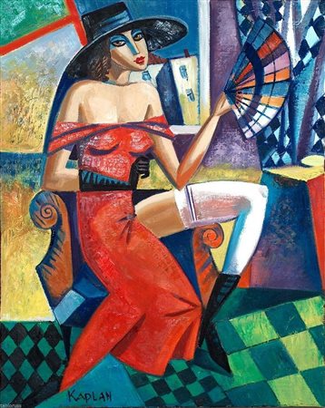 Isaac Kaplan "Donna al bar" olio su tela cm 50x40
