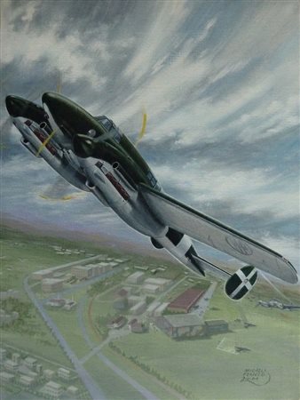 Michele Franco "IMAM RO-58 caccia bimotore prototipo, 1943". Formato base cm....