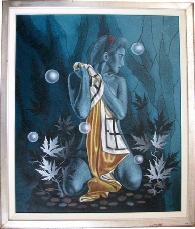 Gianfranco Rontani "Modella in blu" olio su tela cm 120x100 con cornice