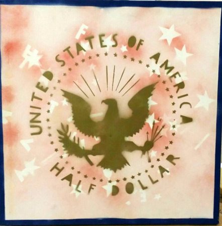 Franco Angeli "Half Dollar" smalti su tela cm 80x80.anni 80 Archivio Franco...