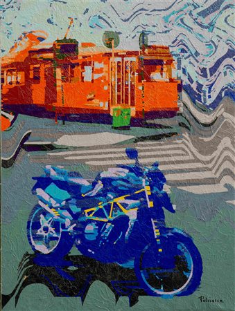 Amato Patriarca "Moto blu" olio su tela cm 70x50