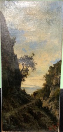 Giacinto Bo "Paesaggio ligure" olio su tela cm 128x60