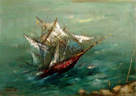 Piero Garino "Il veliero" olio su tela cm 50x70