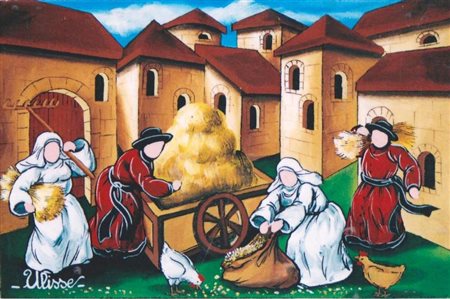 Ulisse "Raccolta" olio e sabbie su tavola cm 20x30