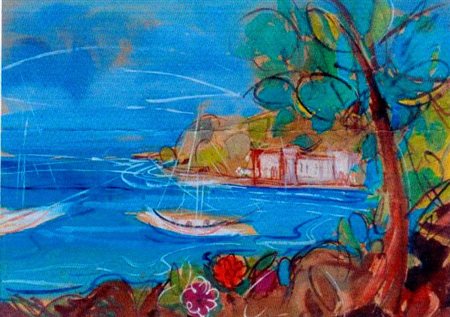 Luigi Spazzapan "Porticciolo" olio e tecnica mista su cartone cm 50x70....