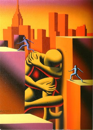 Mark Kostabi "Senza titolo" 2009. Olio su tela cm 40x30. Firma e data al...