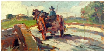 a firma di CARLO DOMENICI Senza titolo Olio su tavola 15 x 30. Firma in b. a...