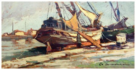 a firma di CARLO DOMENICI Senza titolo Olio su tavola 15 x 30. Firma in b. a...