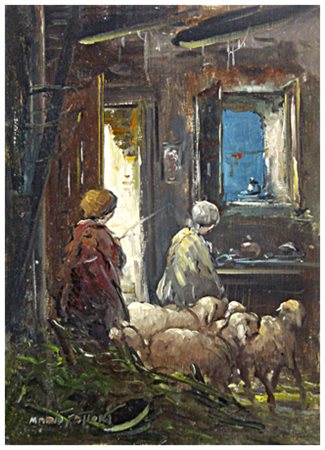 MARIO FATTORI Livorno 1930 Senza titolo Olio su cartone telato 35 x 25. Firma...