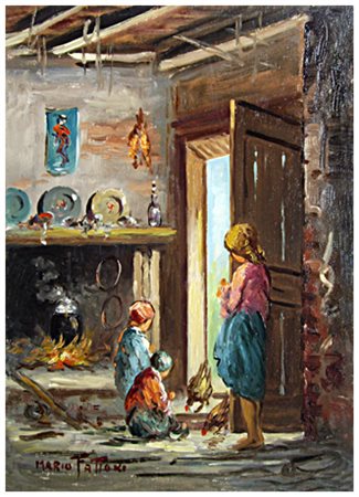 MARIO FATTORI Livorno 1930 Senza titolo Olio su cartone telato 35 x 25. Firma...