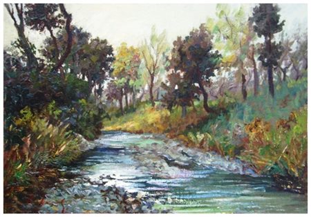 GIO BATTA LEPORI Livorno 1911 – Livorno 2002 Il ruscello 1954 Olio su faesite...