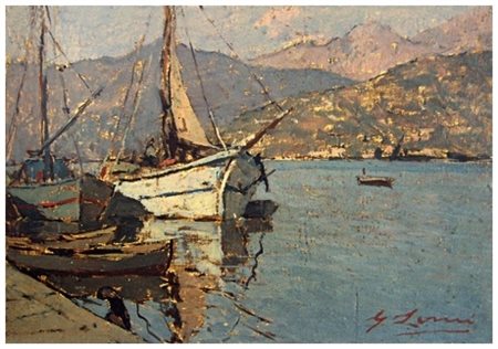 GIOVANNI LOMI Ardenza 1889 – Ardenza 1969 Darsena salernitana 1935 ca. Olio...