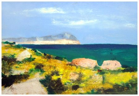 SALVATORE MAGAZZINI Pistoia 1955 Marina Olio su tavola 25 x 35. Firma in b. a...