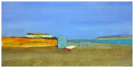 SALVATORE MAGAZZINI Pistoia 1955 Marina Olio su tavola 25 x 50. Firma in b. a...