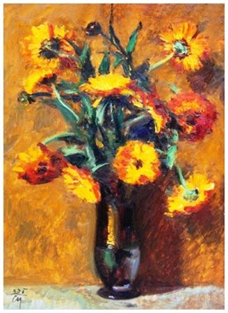 CORRADO MICHELOZZI Livorno 1883 – 1965 Calendule Olio su tavola 50 x 35....