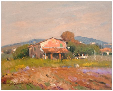 RENZO GUIDUGLI Livorno 1935 La casa rossa (Livorno) Olio su tela 24,2 x 30....
