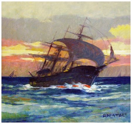 RENATO NATALI Livorno 1883 – Livorno 1979 Veliero Olio su tavola 29 x 31....