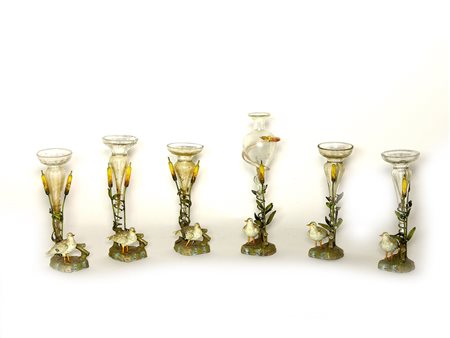 Serie di sei vasetti segnaposto in metallo inizio del XX secolo di gusto...