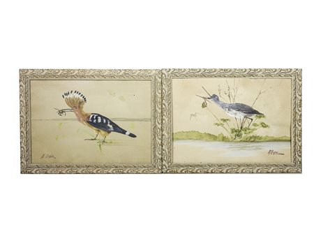 Mario Norfini (1870-1956) Volatili coppia di acquerelli su carta, firmati, in...