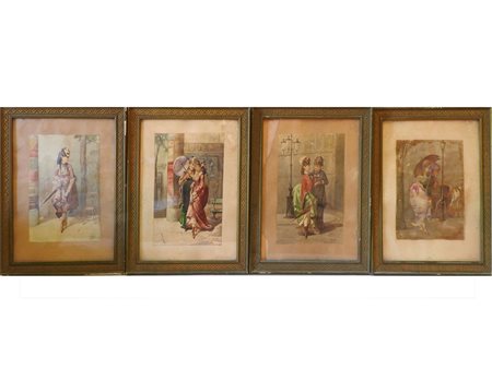 Arturo Orselli (XIX secolo) Personaggi femminili serie di quattro acquerelli...