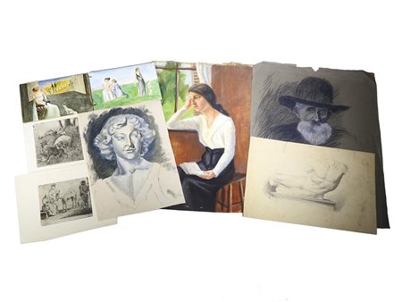 Cartella contenente disegni e bozzetti tra cui molti ritratti attribuibili a