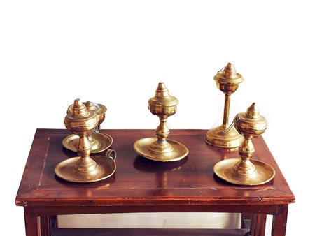 Cinque stoppiniere in ottone, difetti XIX secolo