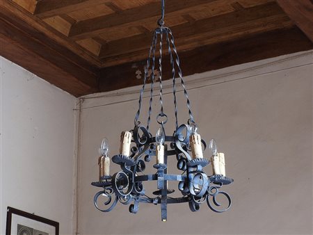 Lampadario a corona in ferro battuto dieci bracci portacandela h cm 80