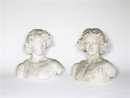 Due busti in gesso fine del XIX secolo raffiguranti il Davide di Donatello,...