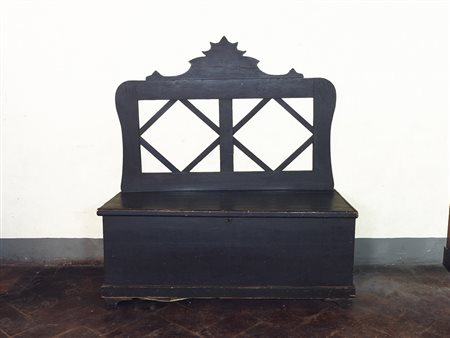 Panca in legno tenero inizio del XX secolo alto schienale traforato con...