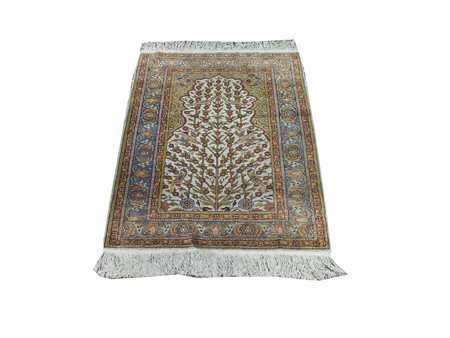 Piccolo tappeto persiano fondo beige, campo con albero della vita nei toni...