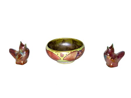 Lotto una piccola ciotola in terracotta smaltata, Galileo Chini, Mugello,...