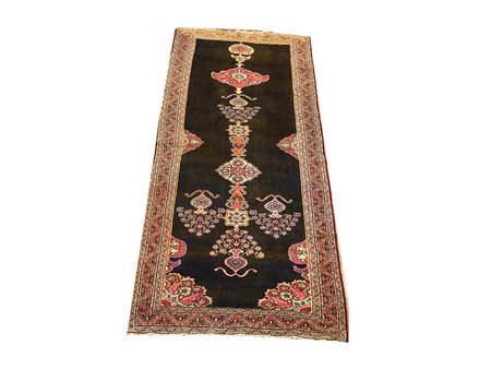 Tappeto persiano Kirman XIX secolo fondo blu notte, medaglione centrale e...