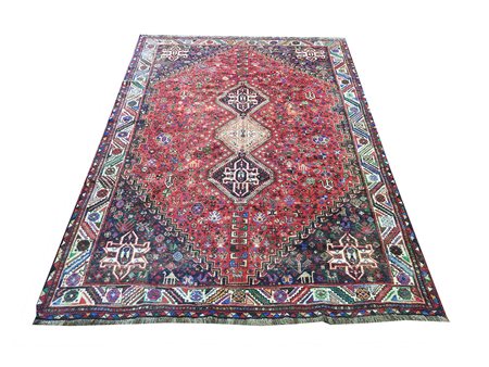 Tappeto persiano Shiraz vecchia manifattura, campo con motivi floreali...