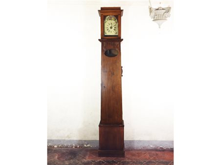 Orologio a torre in legno tenero XIX secolo quadrante in smalto dipinto con...