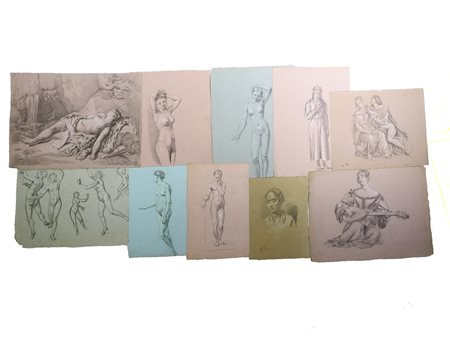 Giulio Piatti (1816-1972) Studi per figure femminili matita, carboncino e...