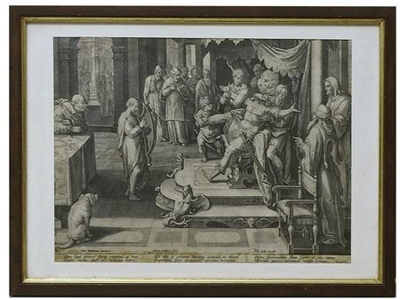 Adriaen Collaert (1560 circa-1618) Davide suona di fronte a Saul incisione,...
