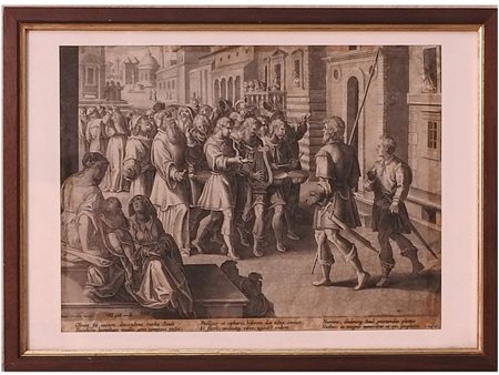 Philips Galle (1537-1612) Saul tra i profeti incisione, firmata in lastra, in...