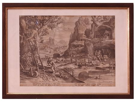 Jan Sadeler I (1550-1600) Seth ed Enoch incisione firmata in lastra, in...