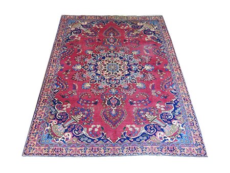 Tappeto persiano Kashmar Korassan vecchia manifattura, fondo rosso, campo con...