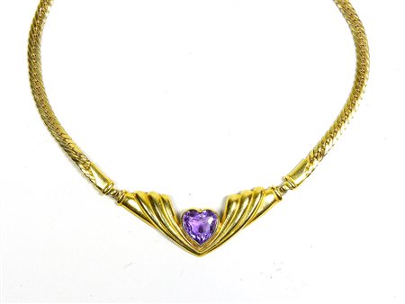 Collier in oro giallo centrato da ametista taglio cuore gr 23,1