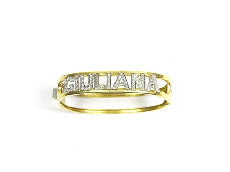 Bracciale rigido in oro giallo e bianco 18 kt impreziosito da iscrizione in...