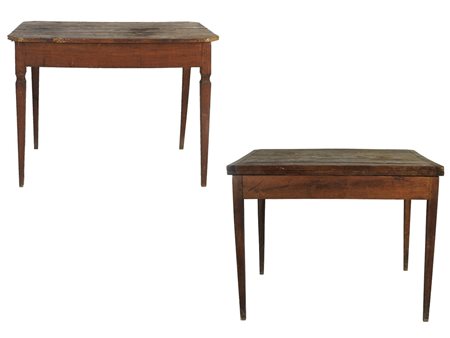 Tre tavoli rustici difetti, uno mancante del piano h cm 107x78x53, h cm...